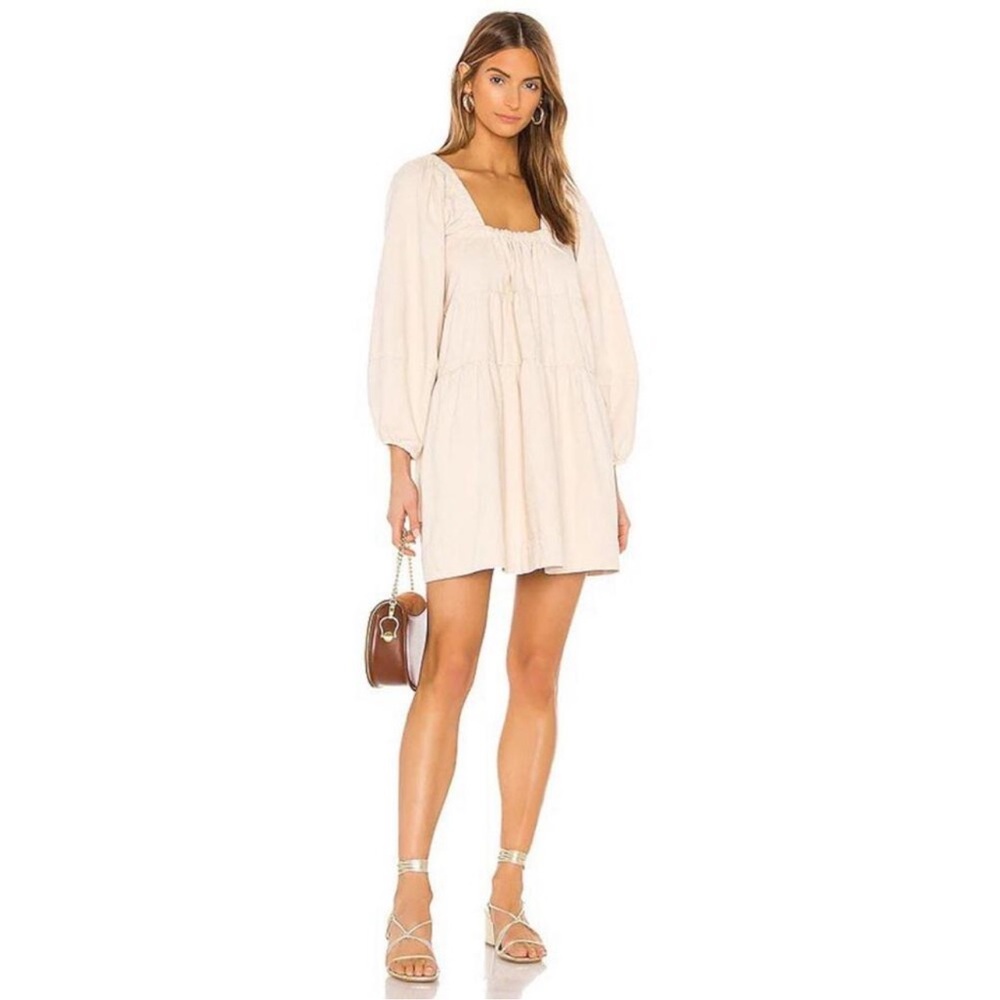 Free People Cream Denim Tiered Babydoll Dress